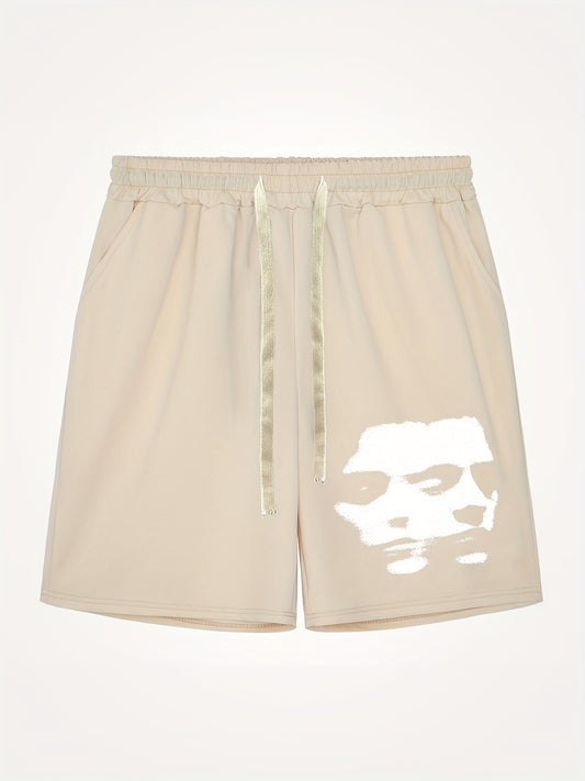 Stretchy Fit Portrait Pattern Active Shorts with Deep Pockets - Men's Comfortable Casual Drawstring Waist Summer Shorts for Outdoor Activities and Travel