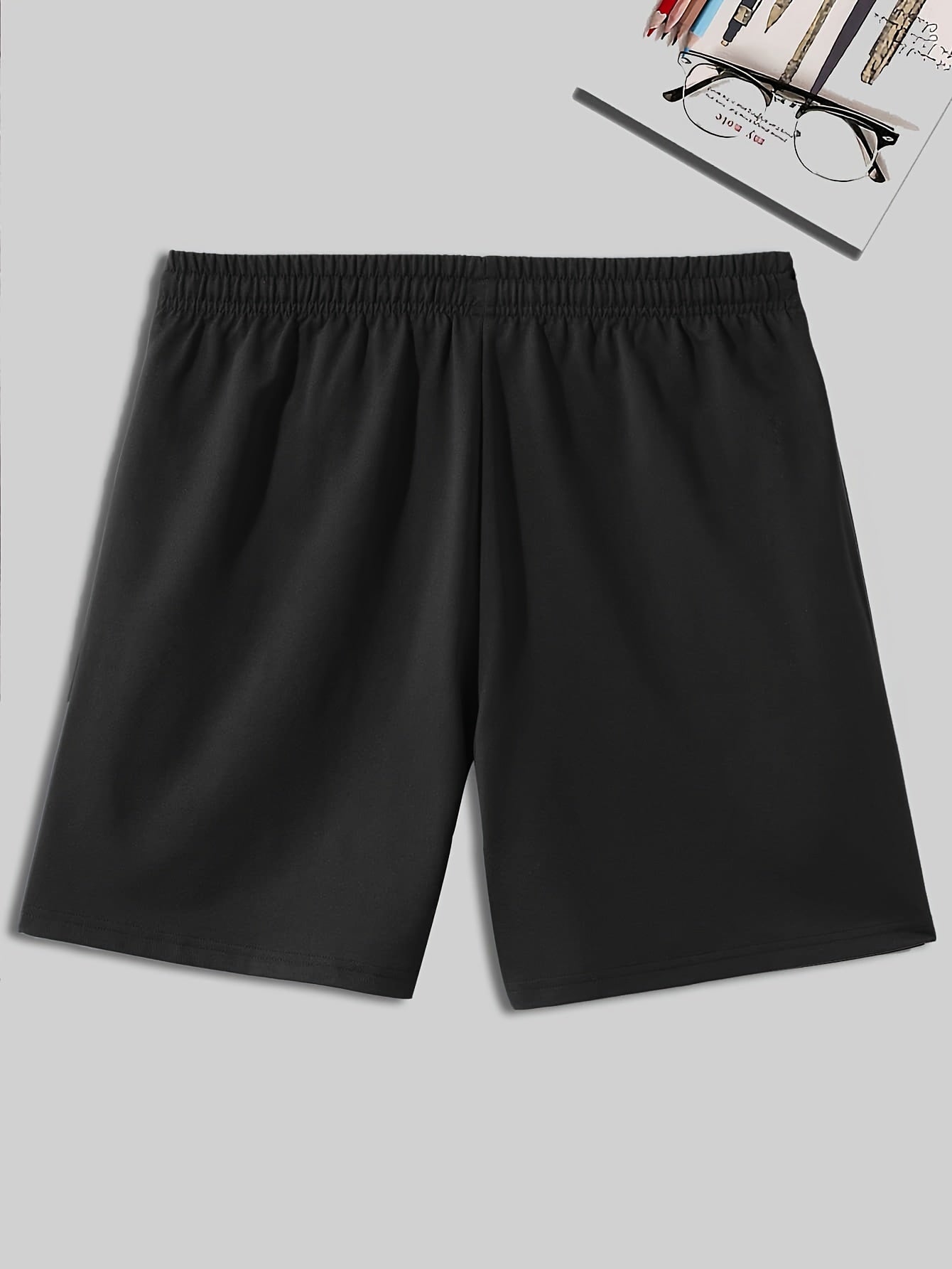 Men's Casual Shorts with "I Love My Girlfriend" Letter Print - Elastic Drawstring Waistband, Regular Fit, Machine Washable Black Summer Shorts for Casual Attire, Smooth Texture Fabric, Leisure Wear, Relaxed Fit, Breathable Ma